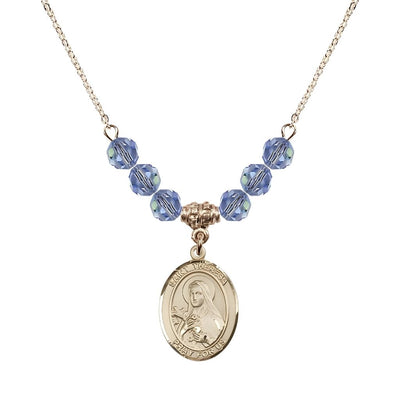 St. Theresa Gold-filled 6mm Light Sapphire Austrian Crystal Birthstone Necklace, Bliss Manufacturing