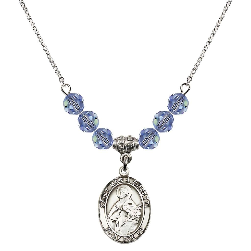 Bliss St. Maria Goretti Sterling Silver Crystal Birthstone Necklace in Light Sapphire,