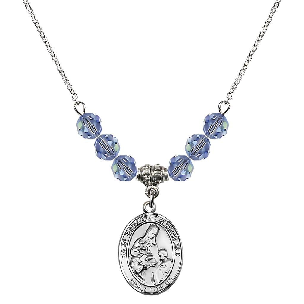 Bliss St. Margaret of Scotland Sterling Silver Crystal Birthstone Bead Necklace in Light Sapphire,