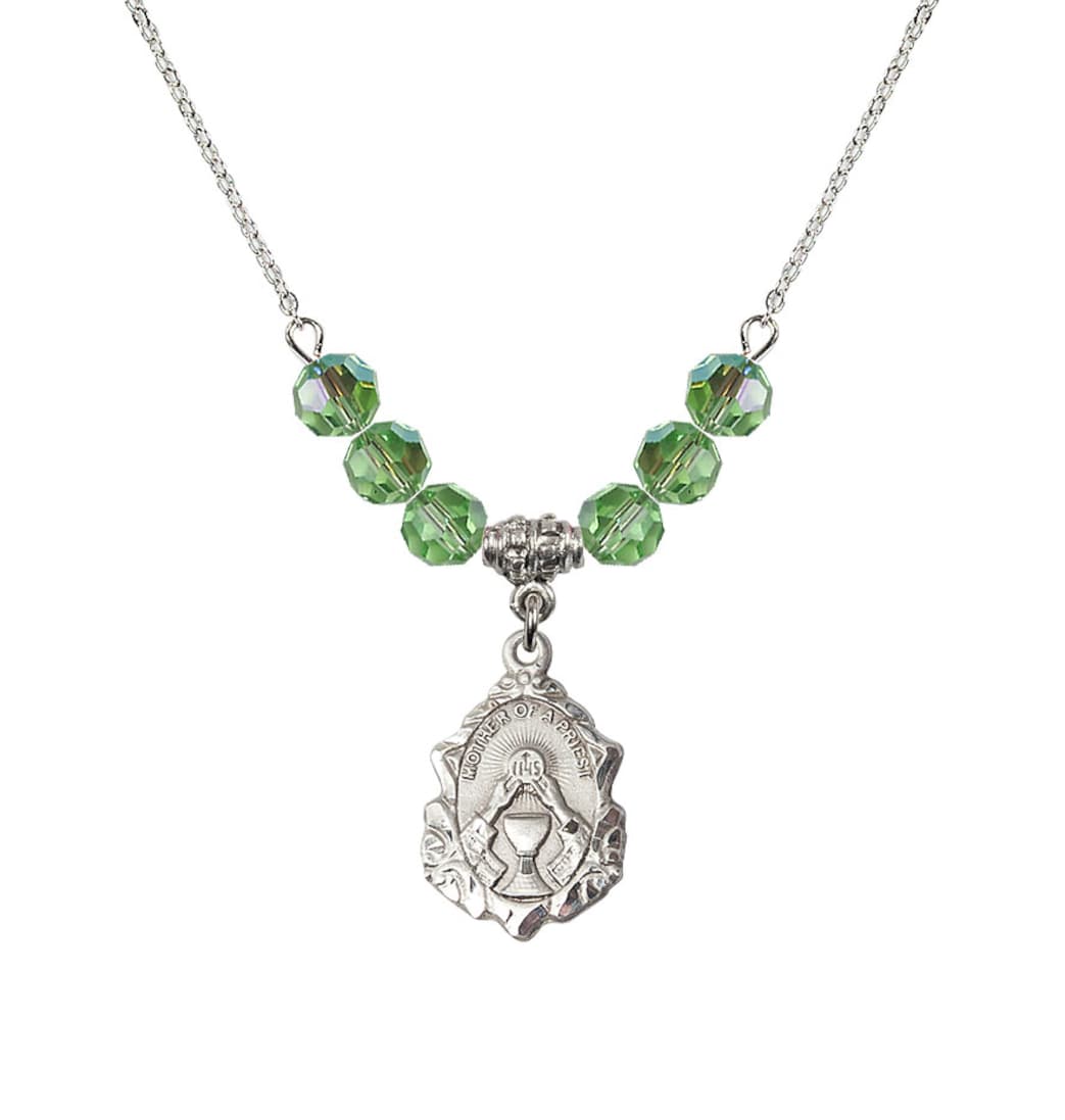 Bliss Sterling Silver Mother of a Priest 6mm Peridot Crystal Beaded Necklace,