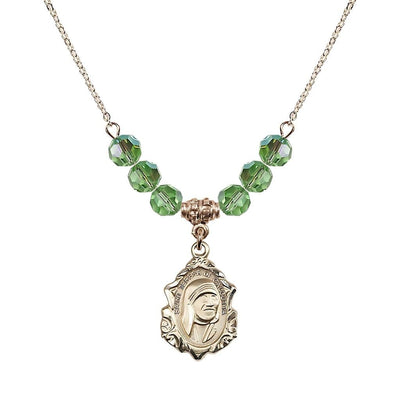 St. Teresa of Calcutta 14kt Gold-filled Crystal Birthstone Necklace with 6mm Peridot Crystal Beads, Bliss Manufacturing