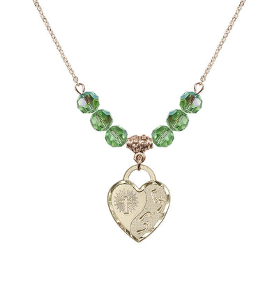 Gold-Filled Double Cross 6mm Beaded Necklace In Peridot, Bliss Manufacturing