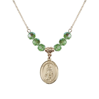 Our Lady of Fatima 14kt Gold-filled 6mm Peridot Beaded Necklace, Measures 3/4 inch tall by 1/2-inch wide, Gift Box, Bliss Manufacturing