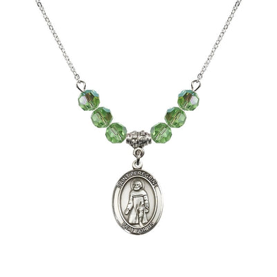 Our Lady of Fatima Sterling Silver 6mm Peridot Beaded Necklace, Measures 3/4 inch tall by 1/2-inch wide, Gift Box, Bliss Manufacturing