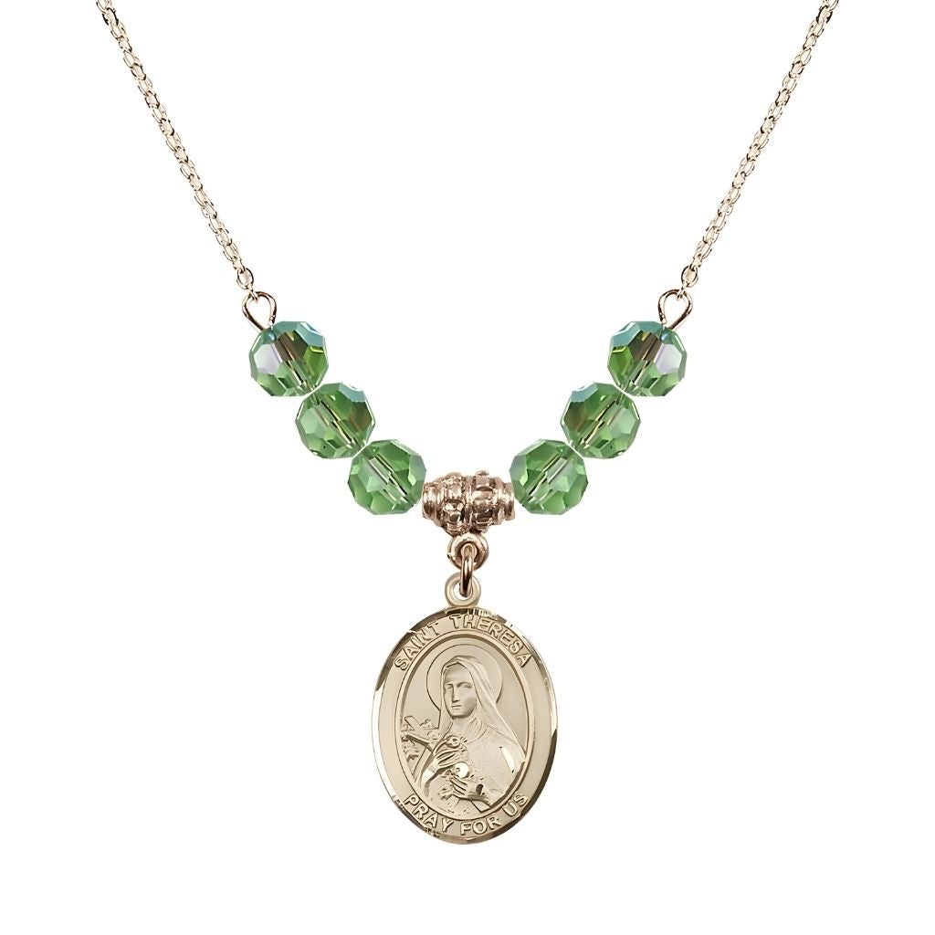 Bliss St. Theresa Gold-filled 6mm Peridot Austrian Crystal Birthstone Necklace