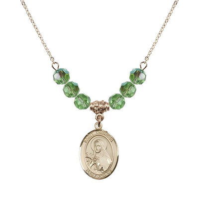St. Theresa Gold-filled 6mm Peridot Austrian Crystal Birthstone Necklace, Bliss Manufacturing