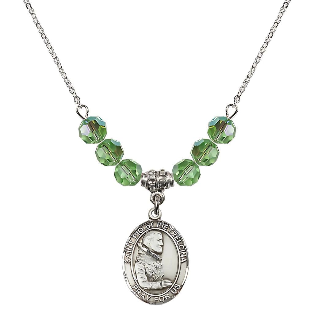 Bliss Sterling Silver St. Padre Pio of Pietrelcina Peridot Crystal Birthstone Necklace