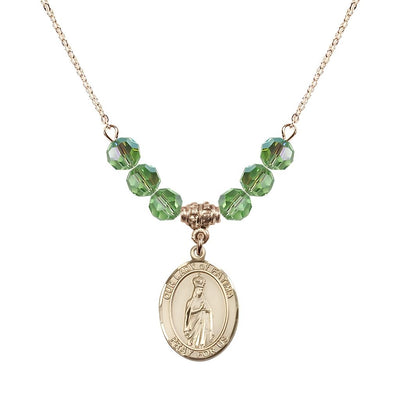 Our Lady of Fatima Gold-filled 6mm Peridot Beaded Necklace, Measures 3/4 inch tall by 1/2-inch wide, Gift Box, Bliss Manufacturing