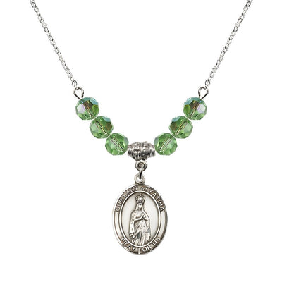 Our Lady of Fatima Sterling Silver 6mm Peridot Beaded Necklace, Measures 3/4 inch tall by 1/2-inch wide, Gift Box, Bliss Manufacturing