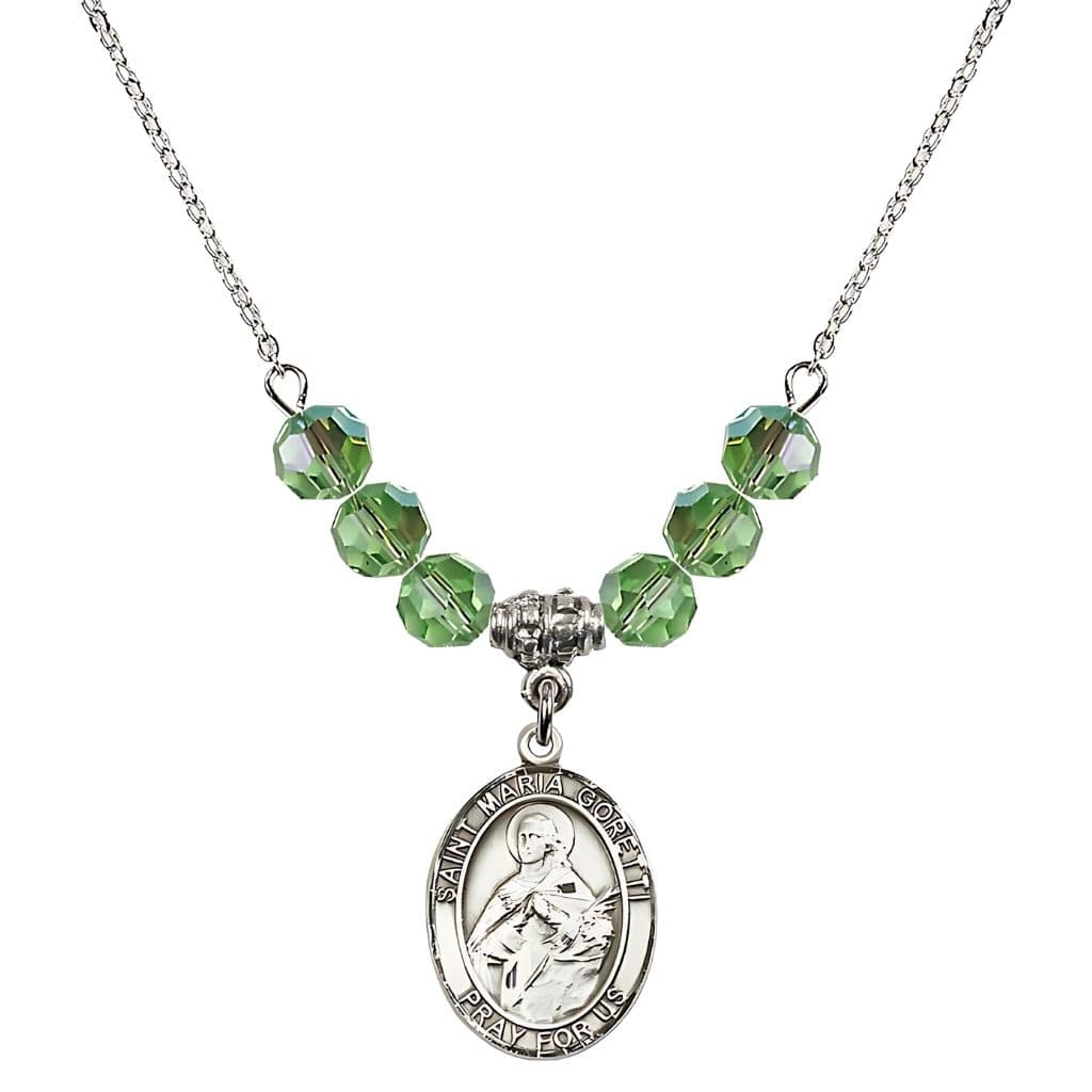 Bliss St. Maria Goretti Sterling Silver Crystal Birthstone Necklace in Peridot,