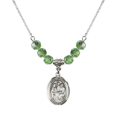 Holy Family Beaded Necklace with Sterling Silver Medal, 6mm Austrian Crystal Peridot Beads for August, Bliss Manufacturing