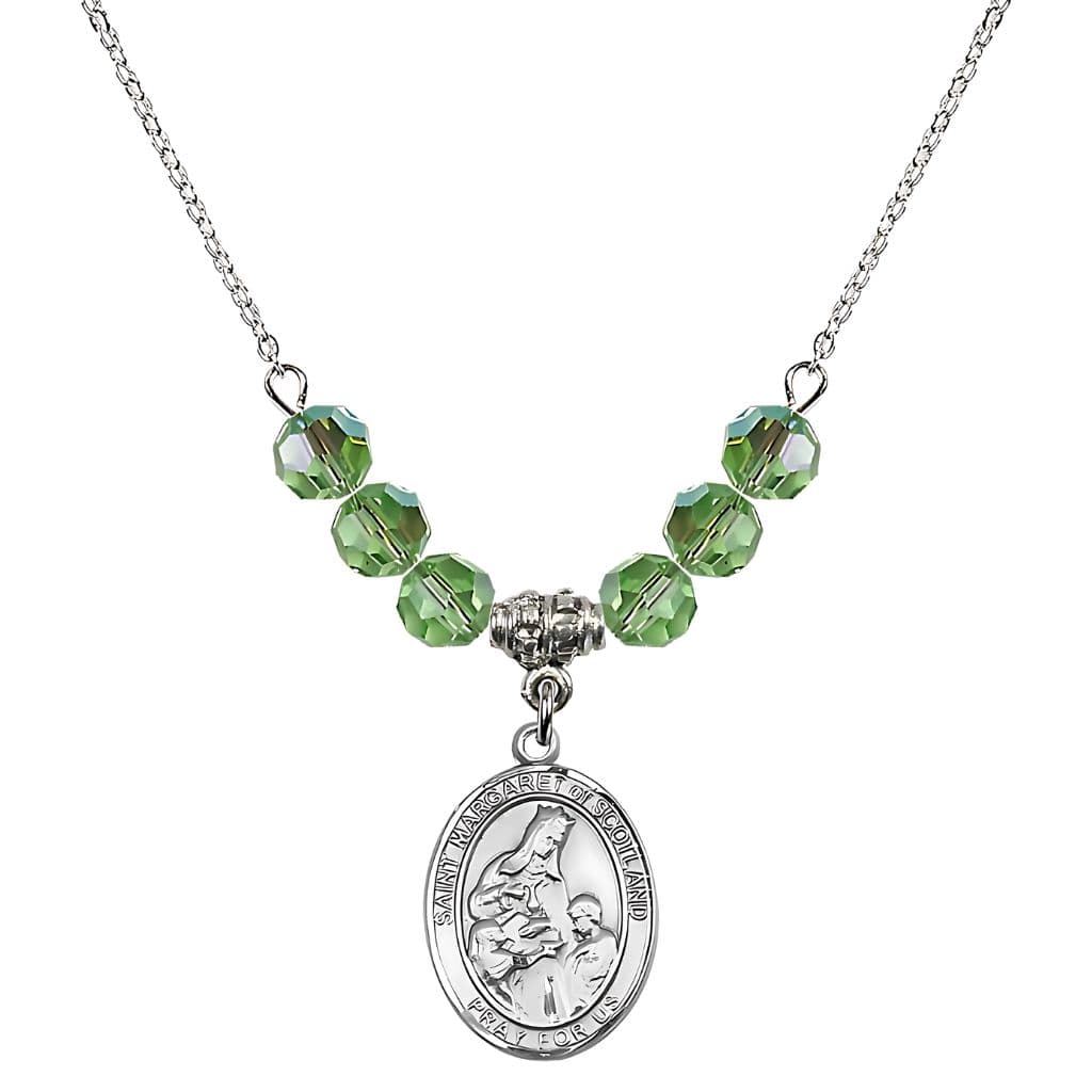 Bliss St. Margaret of Scotland Sterling Silver Crystal Birthstone Bead Necklace in Peridot,