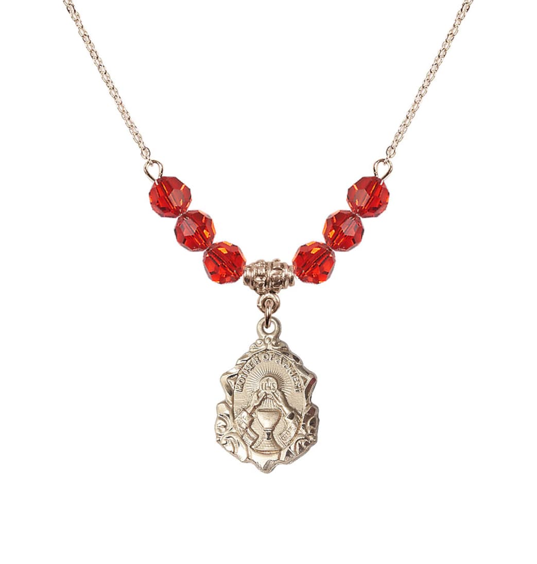 Bliss Gold-filled Mother of a Priest 6mm Ruby Beaded Necklace,