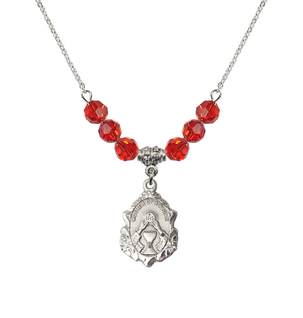 Bliss Sterling Silver Mother of a Priest 6mm Ruby Crystal Beaded Necklace,