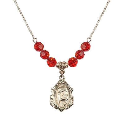 St. Teresa of Calcutta 14kt Gold-filled Crystal Birthstone Necklace with 6mm Ruby Crystal Beads, Bliss Manufacturing