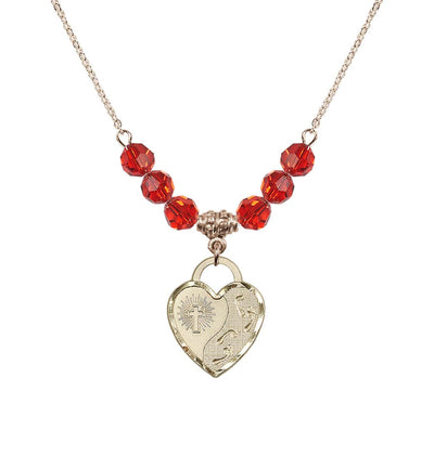 Gold-Filled Double Cross 6mm Beaded Necklace In Ruby, Bliss Manufacturing