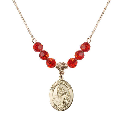 St. Joan of Arc Oval 14kt Gold-filled 6mm Ruby Austrian Crystal Beaded Necklace, Measures 3/4 inch tall by 1/2-inch wide, Gift Box, Bliss Manufacturing