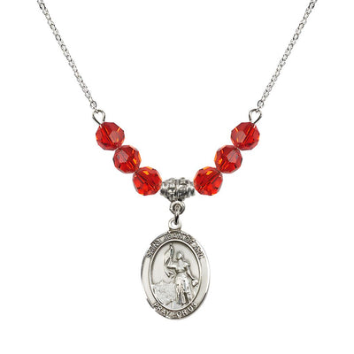St. Joan of Arc Oval Sterling Silver 6mm Ruby Austrian Crystal Beaded Necklace, Measures 3/4 inch tall by 1/2-inch wide, Gift Box, Bliss Manufacturing
