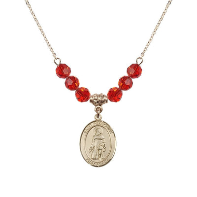 Our Lady of Fatima 14kt Gold-filled 6mm Ruby Beaded Necklace, Measures 3/4 inch tall by 1/2-inch wide, Gift Box, Bliss Manufacturing