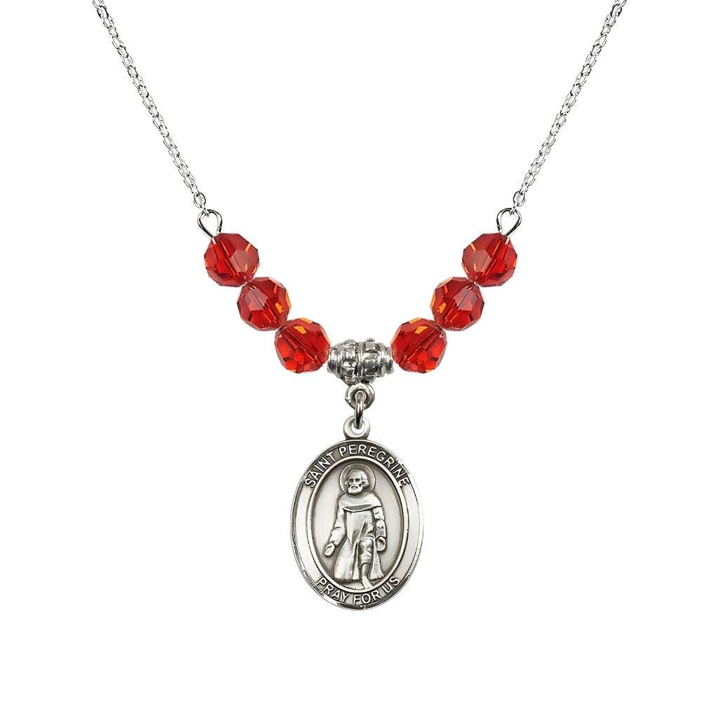 Bliss Our Lady of Fatima Sterling Silver 6mm Ruby Beaded Necklace, Measures 3/4 inch tall by 1/2-inch wide, Gift Box