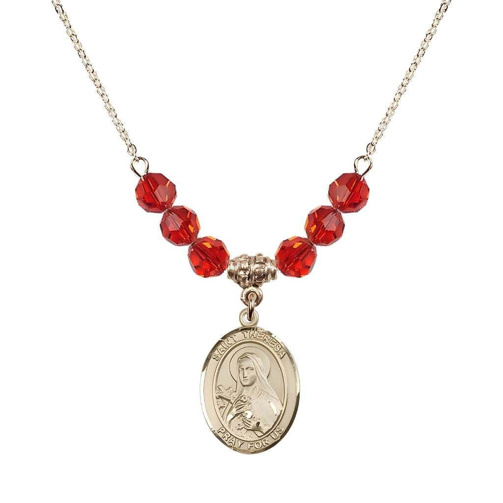 Bliss St. Theresa Gold-filled 6mm Ruby Austrian Crystal Birthstone Necklace