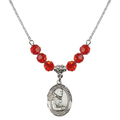 Sterling Silver St. Padre Pio of Pietrelcina Ruby Crystal Birthstone Necklace, Bliss Manufacturing