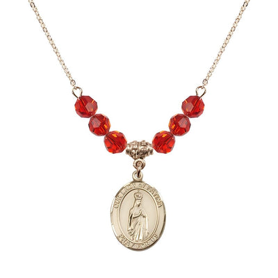 Our Lady of Fatima Gold-filled 6mm Ruby Beaded Necklace, Measures 3/4 inch tall by 1/2-inch wide, Gift Box, Bliss Manufacturing