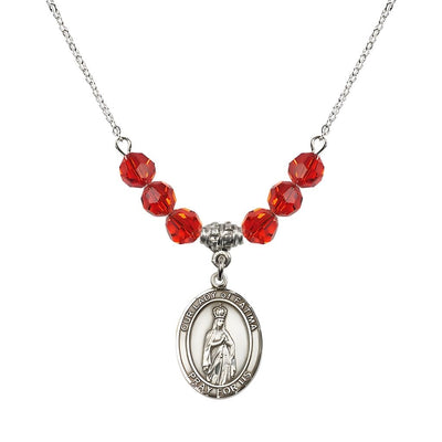 Our Lady of Fatima Sterling Silver 6mm Ruby Beaded Necklace, Measures 3/4 inch tall by 1/2-inch wide, Gift Box, Bliss Manufacturing