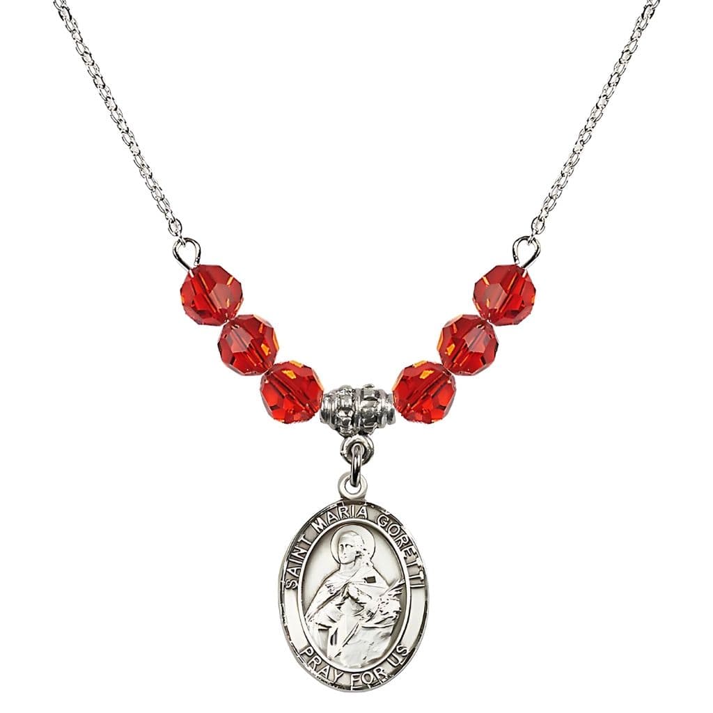 Bliss St. Maria Goretti Sterling Silver Crystal Birthstone Necklace in Ruby,