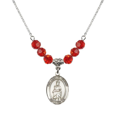 Our Lady of Victory Sterling Silver 6mm Ruby Austrian Crystal Beaded Necklace with Plated Chain, Bliss Manufacturing