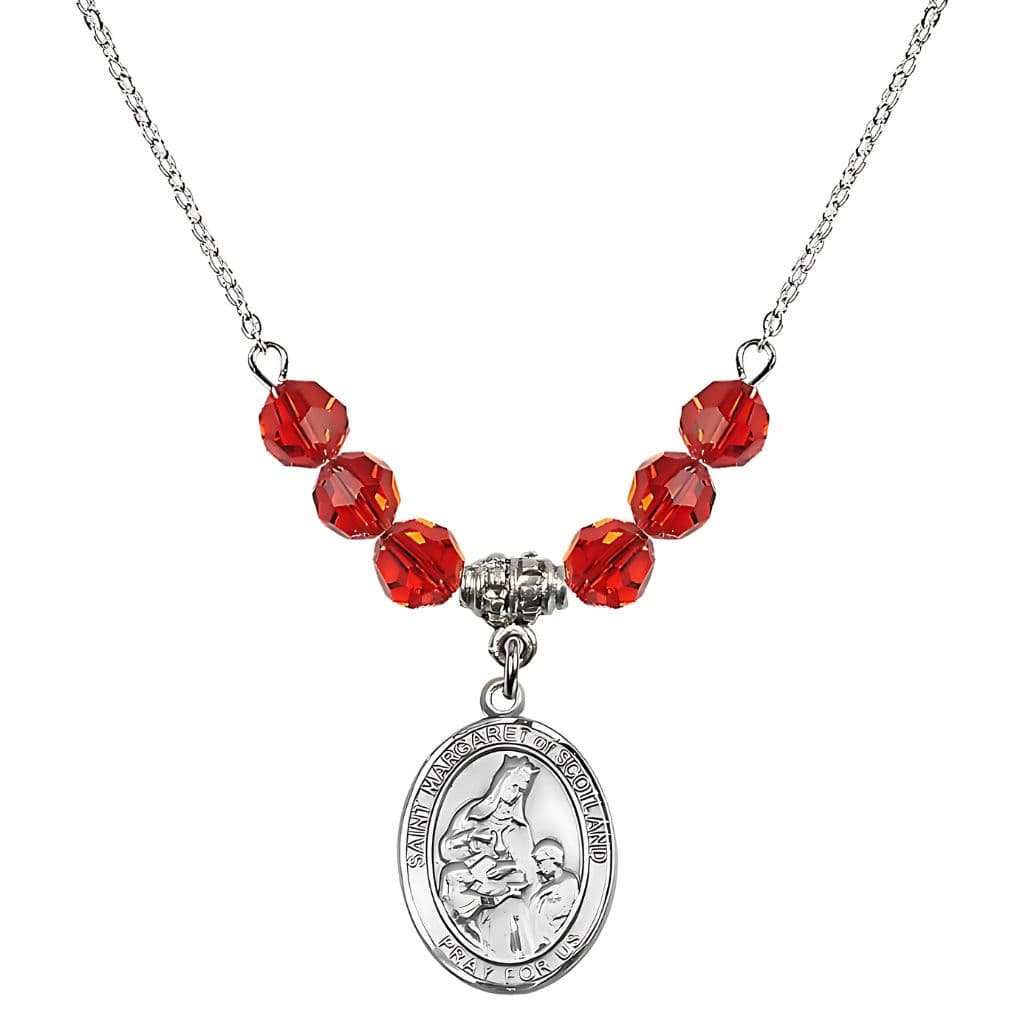 Bliss St. Margaret of Scotland Sterling Silver Crystal Birthstone Bead Necklace in Ruby,