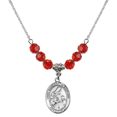 St. Margaret of Scotland Sterling Silver Crystal Birthstone Bead Necklace in Ruby, Bliss Manufacturing