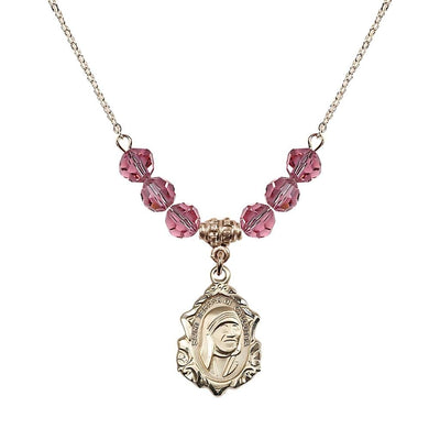 St. Teresa of Calcutta 14kt Gold-filled Crystal Birthstone Necklace with 6mm Rose Crystal Beads, Bliss Manufacturing
