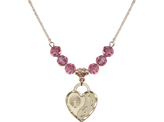 Bliss Manufacturing Gold-filled Footprints Heart 6mm Beaded Necklace in Rose,