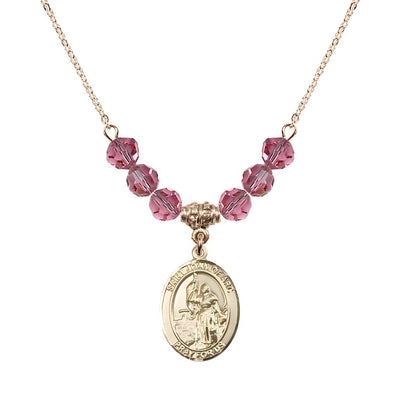St. Joan of Arc Oval 14kt Gold-filled 6mm Rose Austrian Crystal Beaded Necklace, Measures 3/4 inch tall by 1/2-inch wide, Gift Box, Bliss Manufacturing