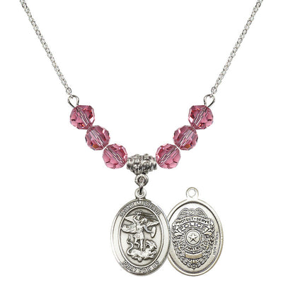 Police Officers St. Michael Sterling Silver 6mm Rose Beaded Necklace, Measures 3/4 inch tall by 1/2-inch wide, Gift Box, Bliss Manufacturing
