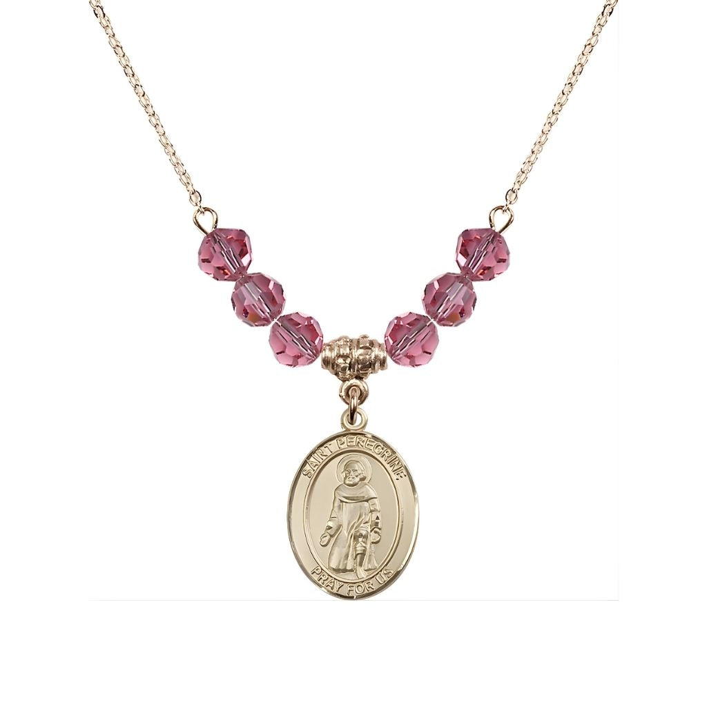 Bliss Our Lady of Fatima 14kt Gold-filled 6mm Rose Beaded Necklace, Measures 3/4 inch tall by 1/2-inch wide, Gift Box