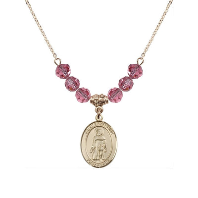 Our Lady of Fatima 14kt Gold-filled 6mm Rose Beaded Necklace, Measures 3/4 inch tall by 1/2-inch wide, Gift Box, Bliss Manufacturing