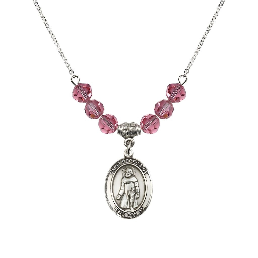 Bliss Our Lady of Fatima Sterling Silver 6mm Rose Beaded Necklace, Measures 3/4 inch tall by 1/2-inch wide, Gift Box