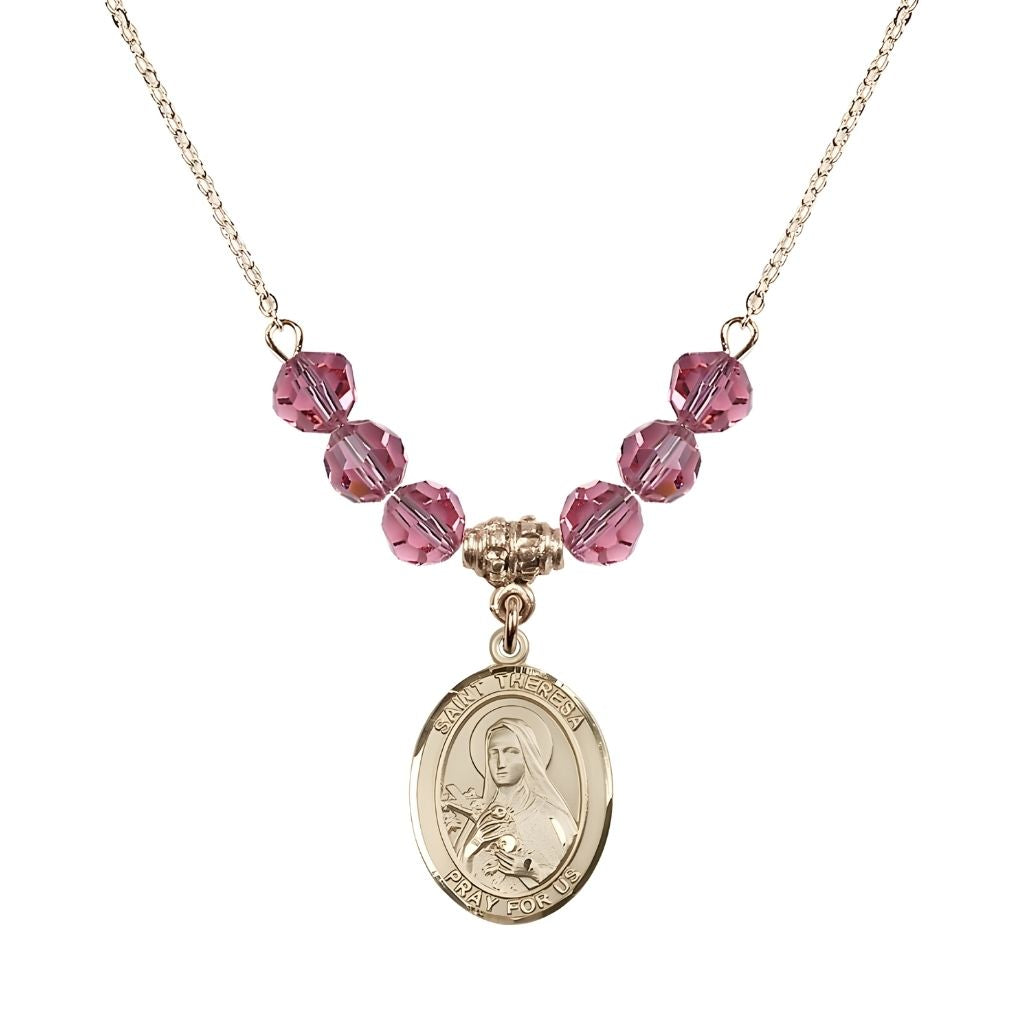 Bliss St. Theresa Gold-filled 6mm Rose Austrian Crystal Birthstone Necklace