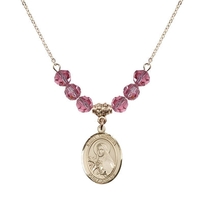 St. Theresa Gold-filled 6mm Rose Austrian Crystal Birthstone Necklace, Bliss Manufacturing