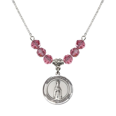 Virgen de Fatima Round Sterling Silver 6mm Rose Beaded Necklace, Measures 3/4 inch tall by 1/2-inch wide, Gift Box, Bliss Manufacturing
