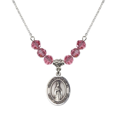 Virgen de Fatima Oval Sterling Silver 6mm Rose Beaded Necklace, Measures 3/4 inch tall by 1/2-inch wide, Gift Box, Bliss Manufacturing