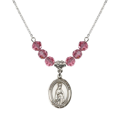 Our Lady of Fatima Sterling Silver 6mm Rose Beaded Necklace, Measures 3/4 inch tall by 1/2-inch wide, Gift Box, Bliss Manufacturing