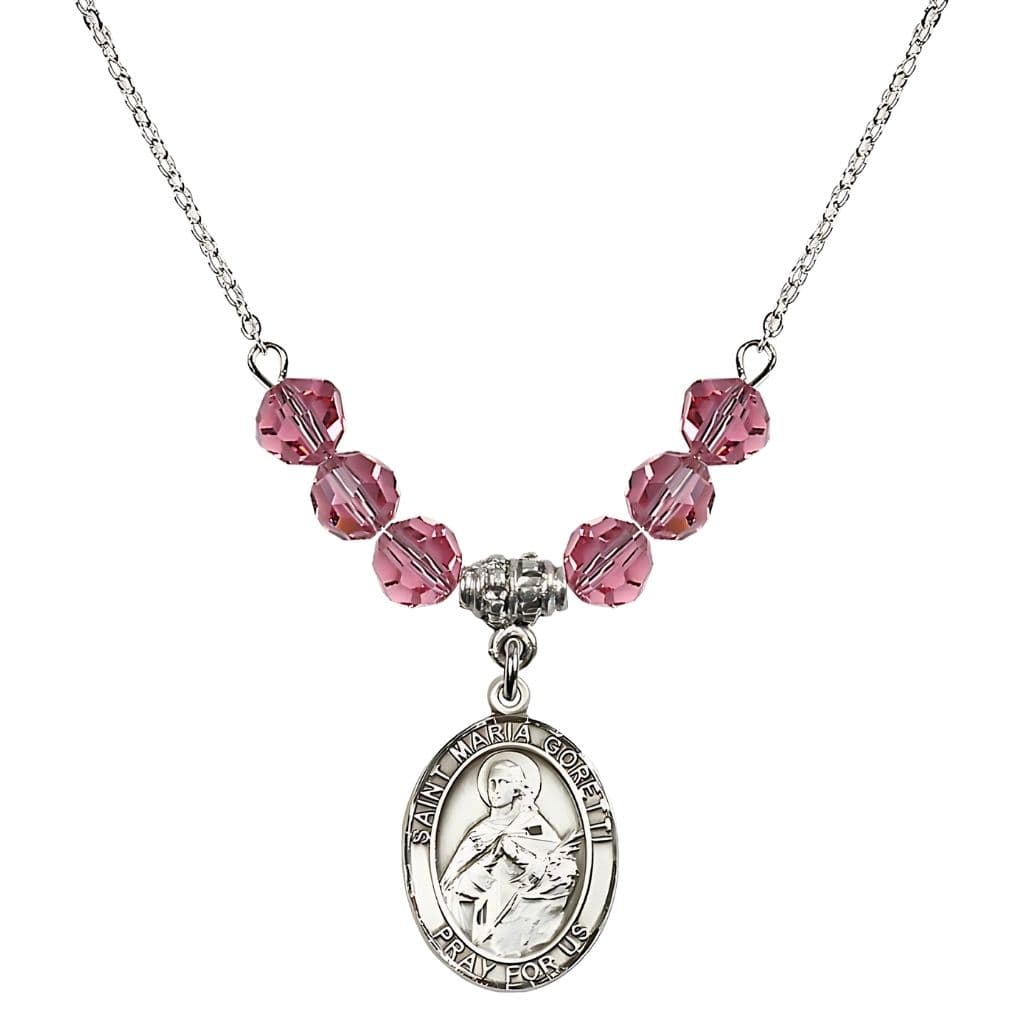 Bliss St. Maria Goretti Sterling Silver Crystal Birthstone Necklace in Rose,