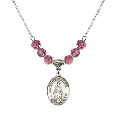 Our Lady of Victory Sterling Silver 6mm Rose Austrian Crystal Beaded Necklace with Plated Chain, Bliss Manufacturing