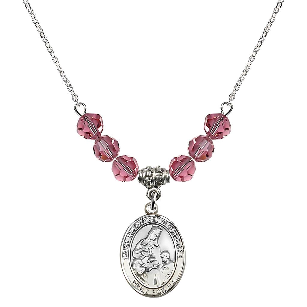 Bliss St. Margaret of Scotland Sterling Silver Crystal Birthstone Bead Necklace in Rose,