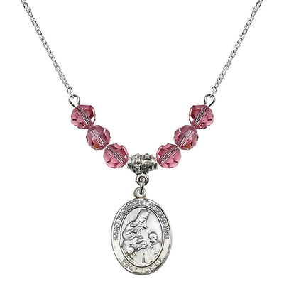 St. Margaret of Scotland Sterling Silver Crystal Birthstone Bead Necklace in Rose, Bliss Manufacturing