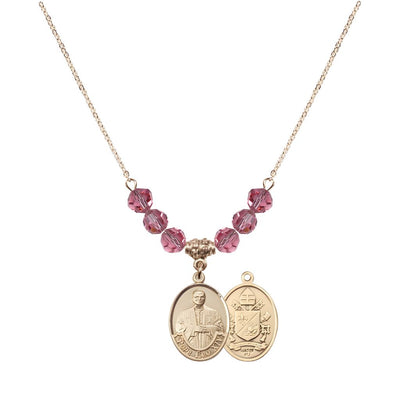 Pope Leo XIV Beaded Necklace with Gold-filled Medal, 6mm Austrian Crystal Pink Rose Beads for October, Bliss Manufacturing