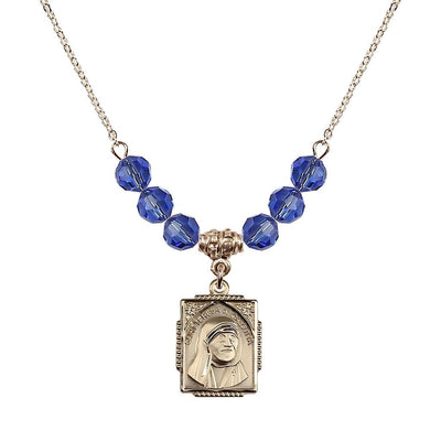 St. Teresa of Calcutta Square 14kt Gold-filled Sapphire Crystal Birthstone Necklace, Bliss Manufacturing